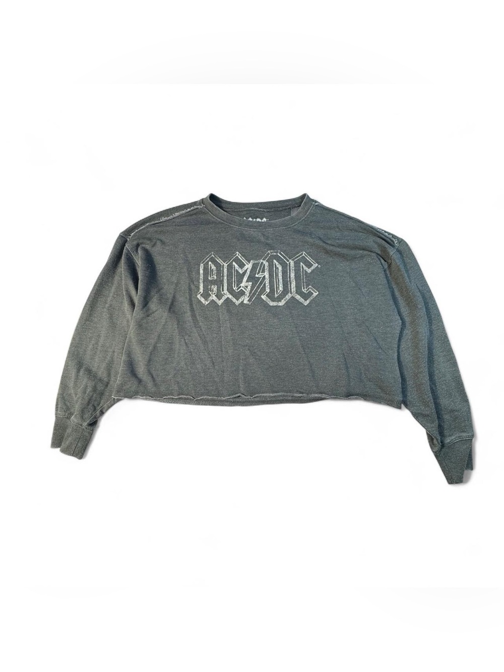 AC/DC Distressed Oversized Crop Long Sleeve T-Shirt S/P Grungy Edgy Festival